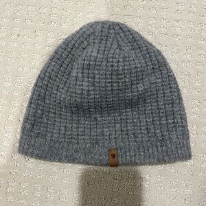 Gray Knit Beanie with Leather Tag